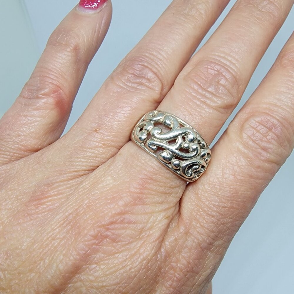 Vintage Shube Inc Unisex Chunky Sterling Silver 925 Filigree Dome Ring Size 9.5